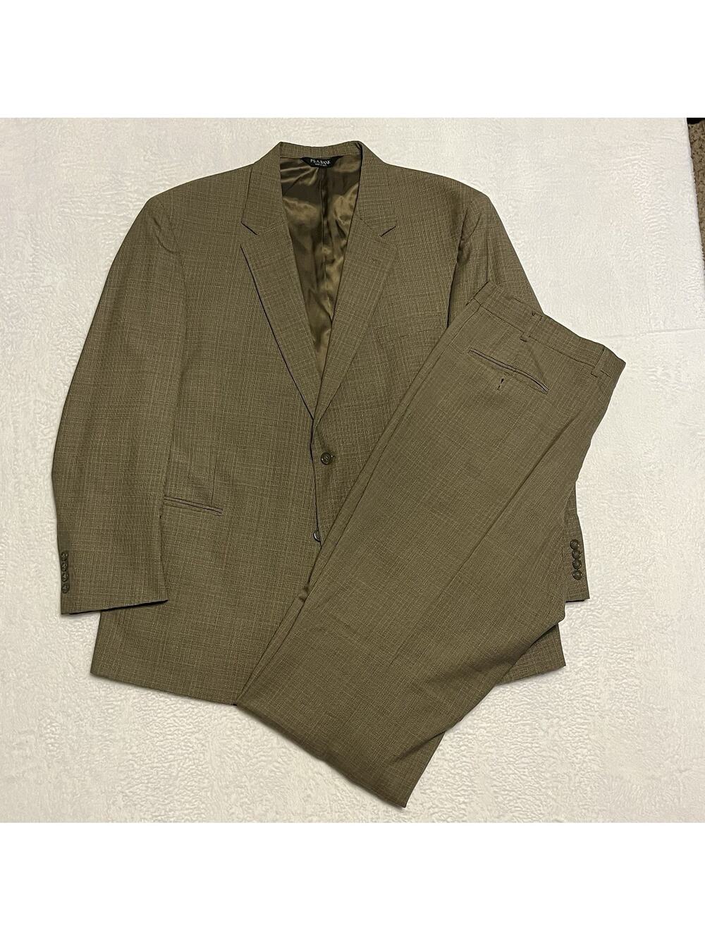 JOS A BANK Brown Tan Micro Houndstooth 2-Piece Suit 48R Jacket; 38x29 Pants